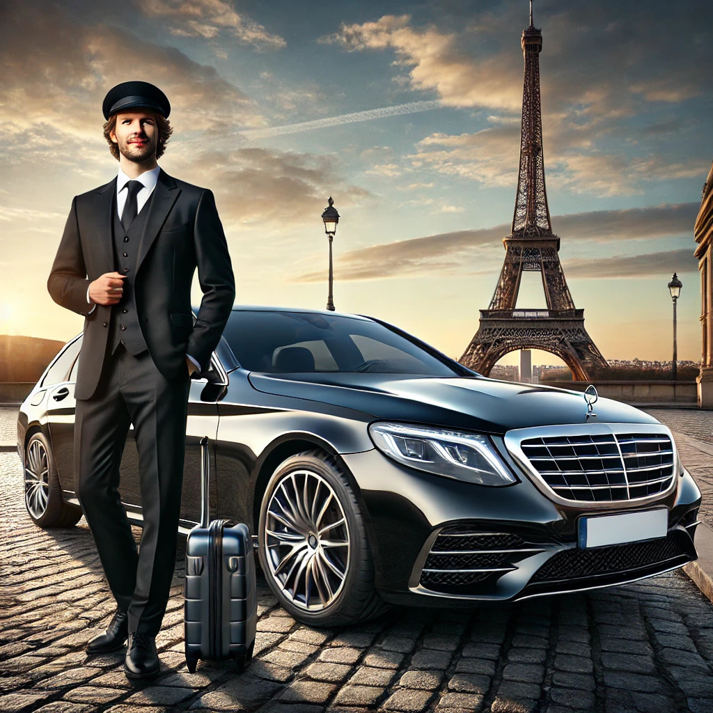 Driver next to an executive-class car