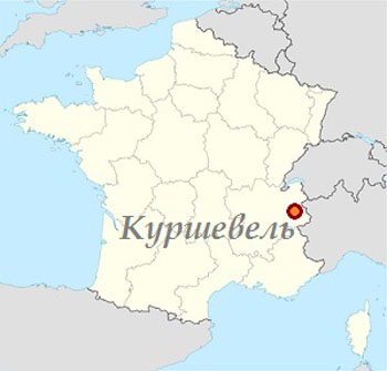 Map of France with Courchevel marked in the south-east of the country near the Italian border