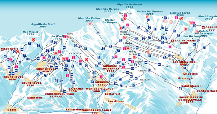 Courchevel, the Three Valleys, map